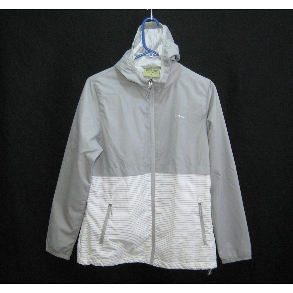 RUSTIC RIDGE Women's Medium Gray Full Zip Hooded Raincoat Jacket Windbreaker